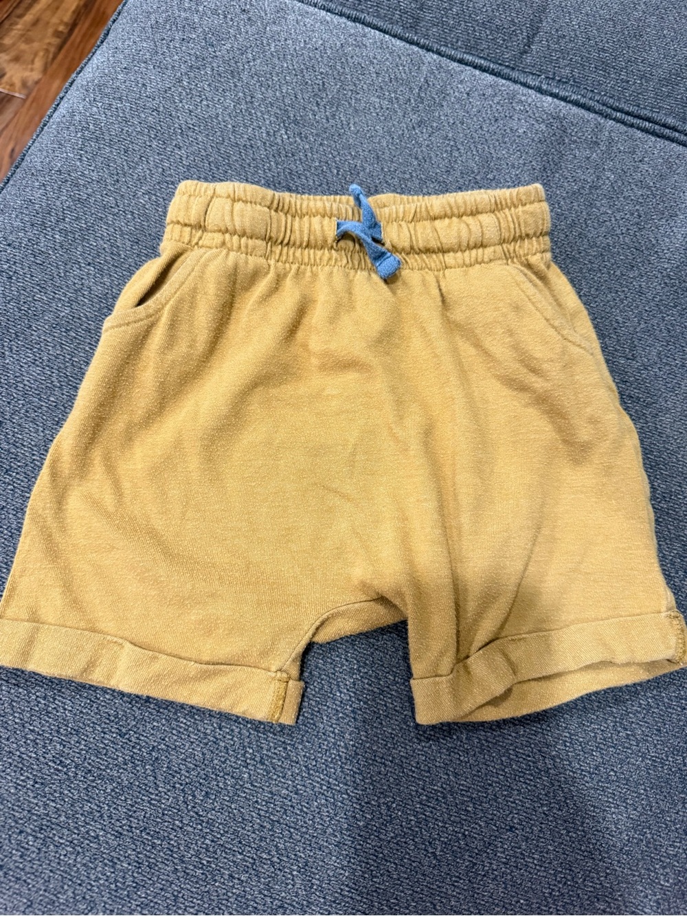 Cat & Jack Mustard Terry Shorts with Blue Tie